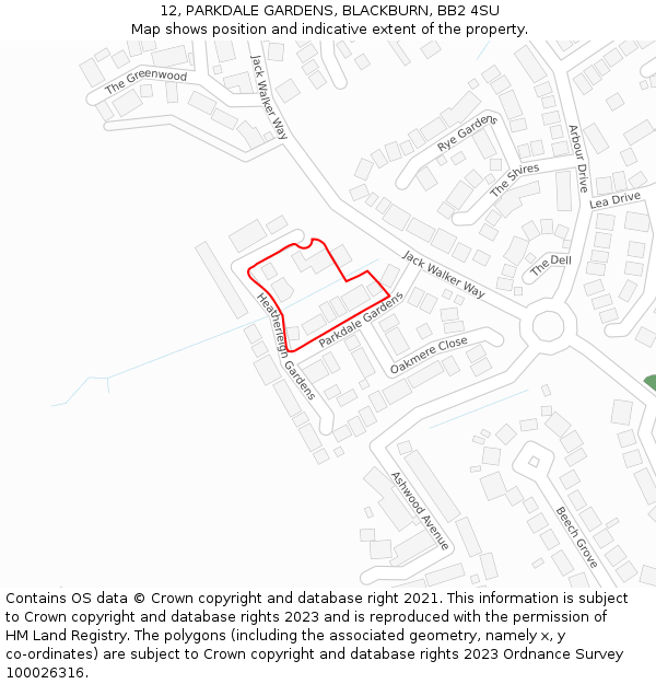 12, PARKDALE GARDENS, BLACKBURN, BB2 4SU: Location map and indicative extent of plot