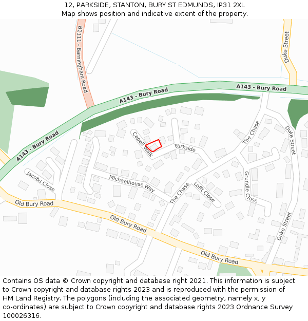 12, PARKSIDE, STANTON, BURY ST EDMUNDS, IP31 2XL: Location map and indicative extent of plot