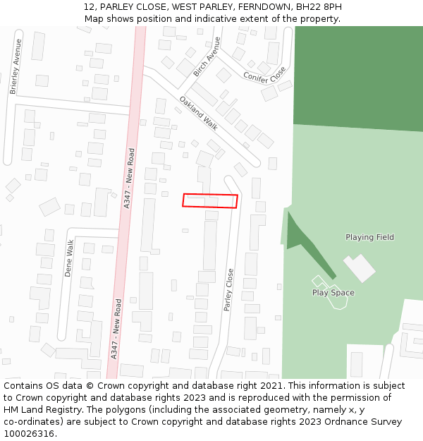 12, PARLEY CLOSE, WEST PARLEY, FERNDOWN, BH22 8PH: Location map and indicative extent of plot