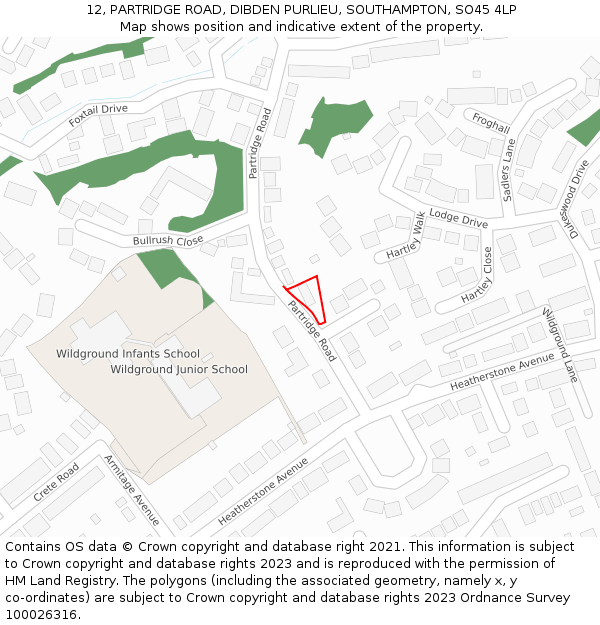 12, PARTRIDGE ROAD, DIBDEN PURLIEU, SOUTHAMPTON, SO45 4LP: Location map and indicative extent of plot