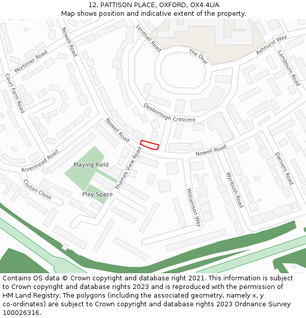 12, PATTISON PLACE, OXFORD, OX4 4UA: Location map and indicative extent of plot
