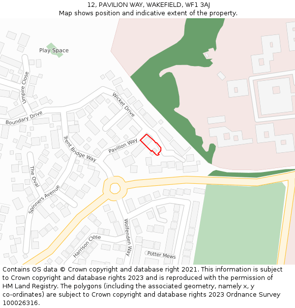 12, PAVILION WAY, WAKEFIELD, WF1 3AJ: Location map and indicative extent of plot