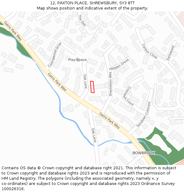 12, PAXTON PLACE, SHREWSBURY, SY3 8TT: Location map and indicative extent of plot