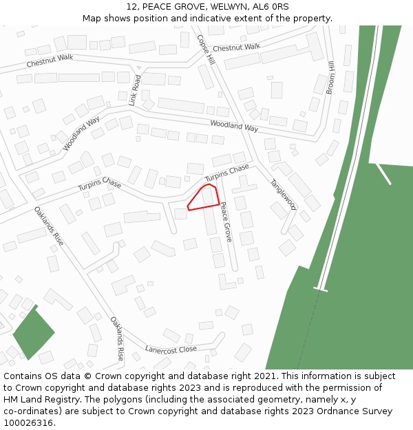 12, PEACE GROVE, WELWYN, AL6 0RS: Location map and indicative extent of plot