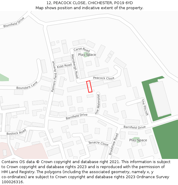 12, PEACOCK CLOSE, CHICHESTER, PO19 6YD: Location map and indicative extent of plot