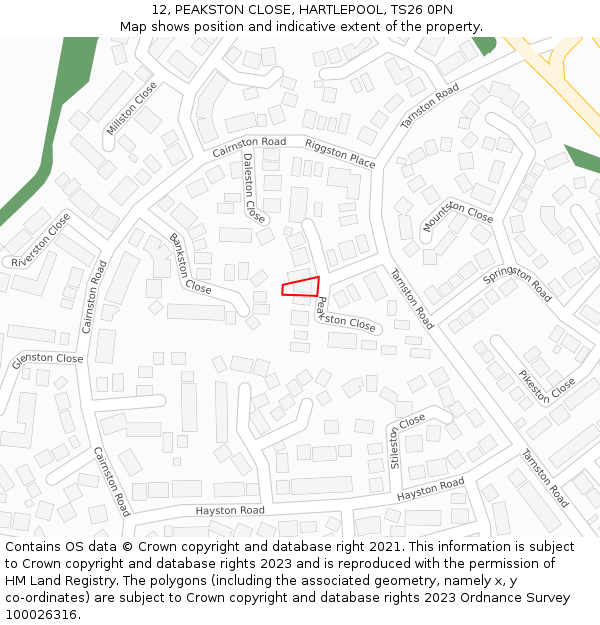 12, PEAKSTON CLOSE, HARTLEPOOL, TS26 0PN: Location map and indicative extent of plot