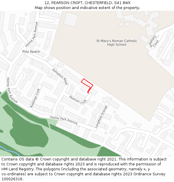 12, PEARSON CROFT, CHESTERFIELD, S41 8WX: Location map and indicative extent of plot