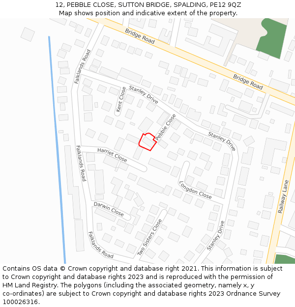 12, PEBBLE CLOSE, SUTTON BRIDGE, SPALDING, PE12 9QZ: Location map and indicative extent of plot