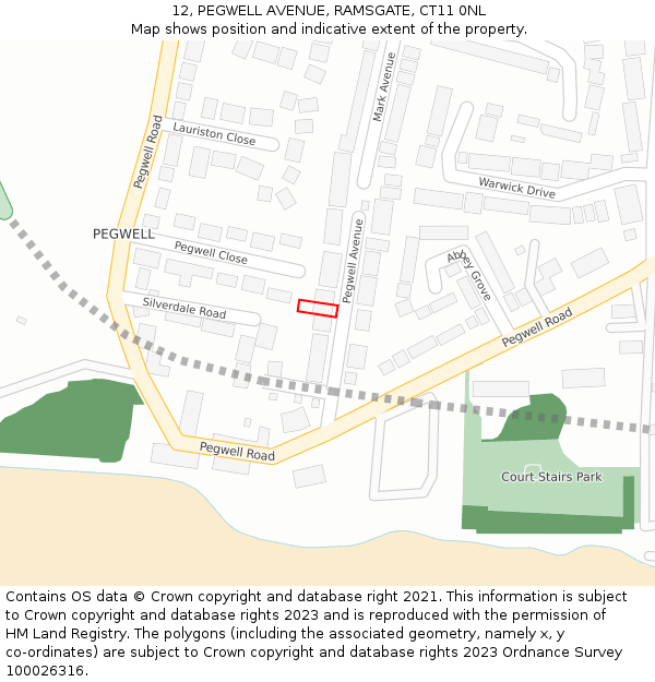 12, PEGWELL AVENUE, RAMSGATE, CT11 0NL: Location map and indicative extent of plot