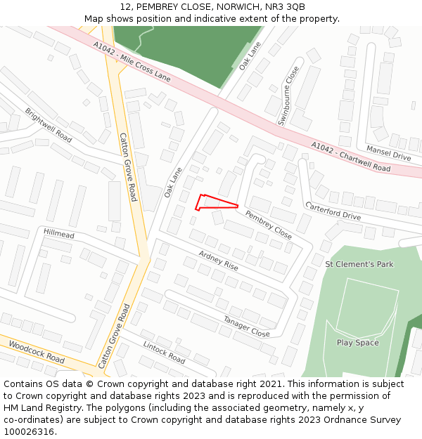 12, PEMBREY CLOSE, NORWICH, NR3 3QB: Location map and indicative extent of plot