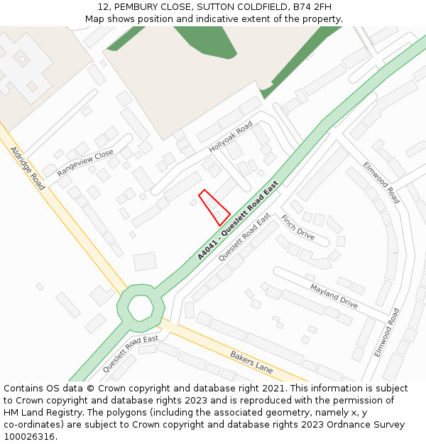 12, PEMBURY CLOSE, SUTTON COLDFIELD, B74 2FH: Location map and indicative extent of plot