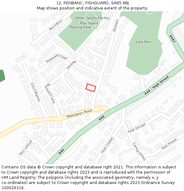 12, PENBANC, FISHGUARD, SA65 9BJ: Location map and indicative extent of plot