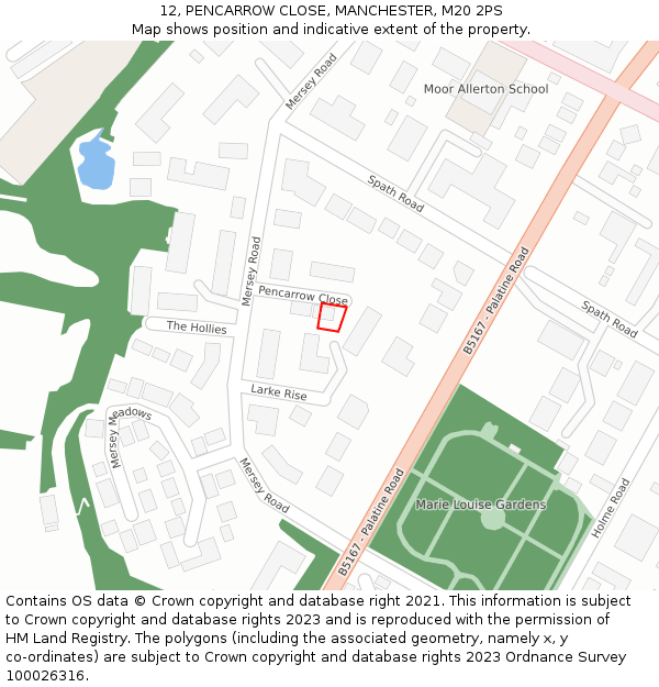 12, PENCARROW CLOSE, MANCHESTER, M20 2PS: Location map and indicative extent of plot