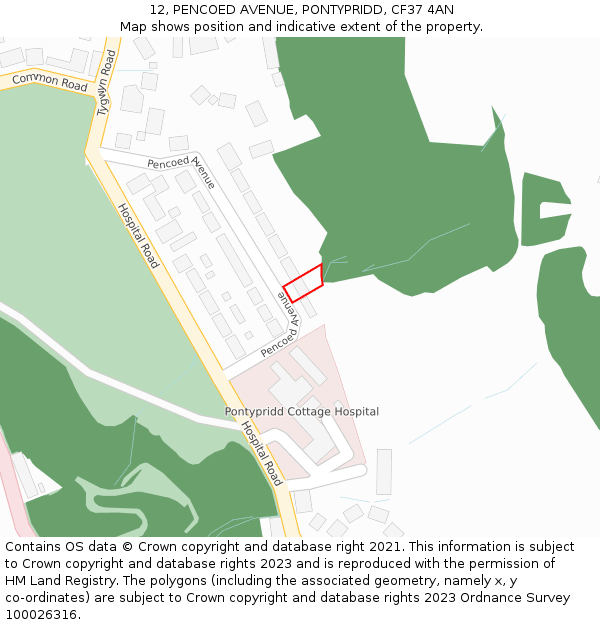 12, PENCOED AVENUE, PONTYPRIDD, CF37 4AN: Location map and indicative extent of plot