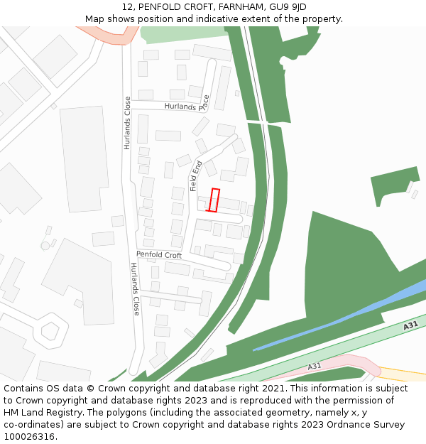 12, PENFOLD CROFT, FARNHAM, GU9 9JD: Location map and indicative extent of plot
