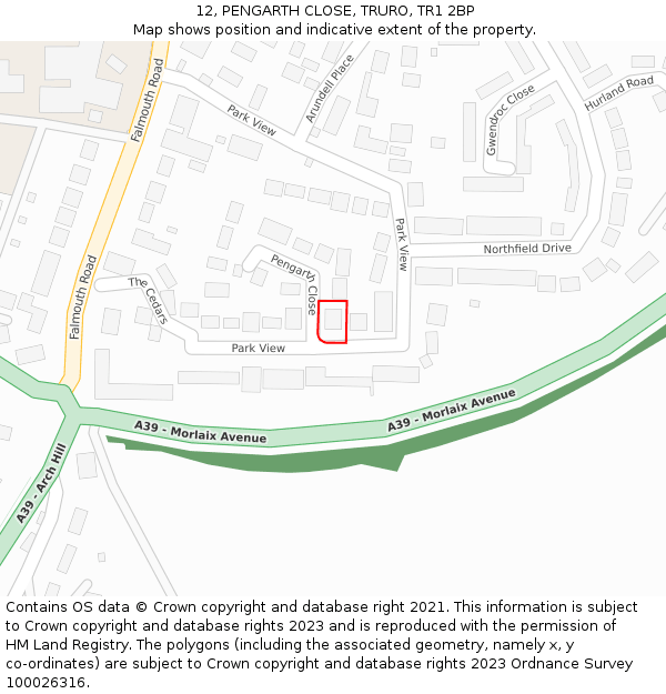 12, PENGARTH CLOSE, TRURO, TR1 2BP: Location map and indicative extent of plot