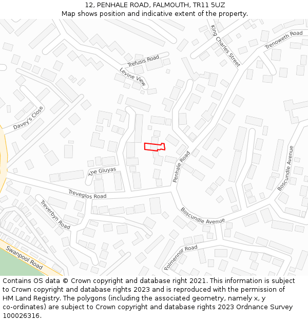 12, PENHALE ROAD, FALMOUTH, TR11 5UZ: Location map and indicative extent of plot