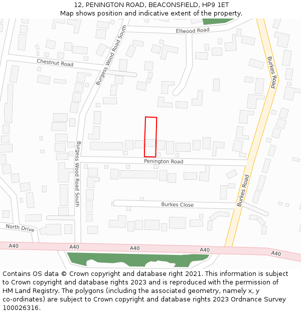 12, PENINGTON ROAD, BEACONSFIELD, HP9 1ET: Location map and indicative extent of plot