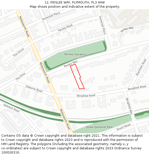 12, PENLEE WAY, PLYMOUTH, PL3 4AW: Location map and indicative extent of plot