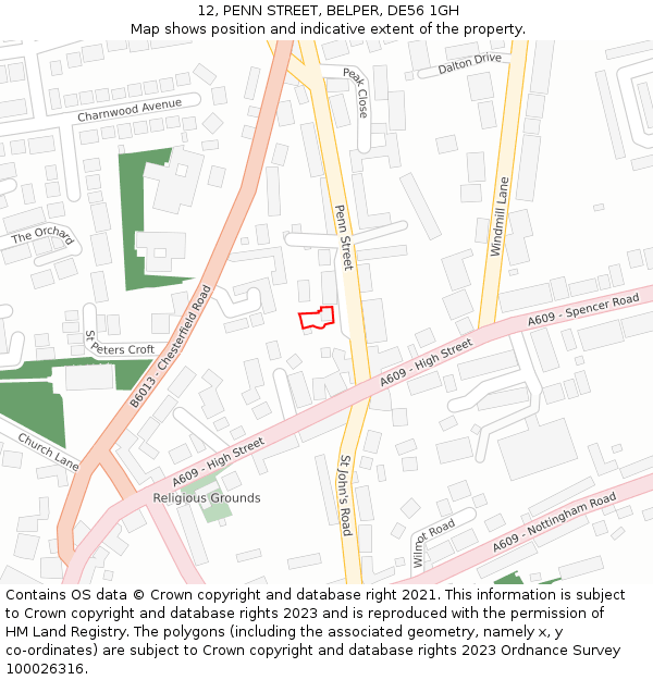 12, PENN STREET, BELPER, DE56 1GH: Location map and indicative extent of plot