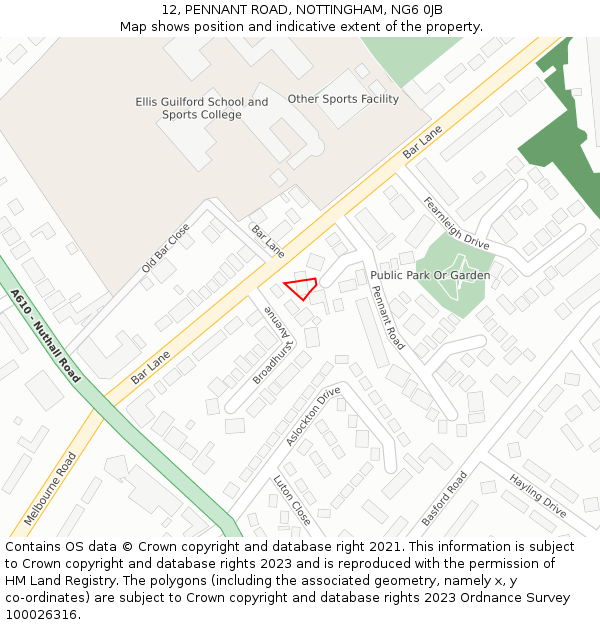 12, PENNANT ROAD, NOTTINGHAM, NG6 0JB: Location map and indicative extent of plot