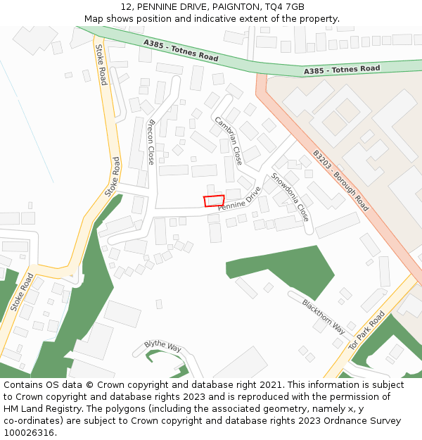 12, PENNINE DRIVE, PAIGNTON, TQ4 7GB: Location map and indicative extent of plot