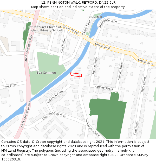 12, PENNINGTON WALK, RETFORD, DN22 6LR: Location map and indicative extent of plot