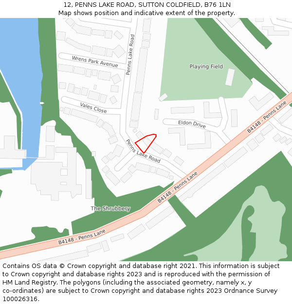 12, PENNS LAKE ROAD, SUTTON COLDFIELD, B76 1LN: Location map and indicative extent of plot