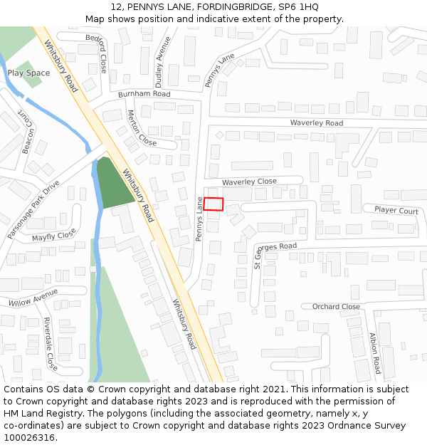 12, PENNYS LANE, FORDINGBRIDGE, SP6 1HQ: Location map and indicative extent of plot