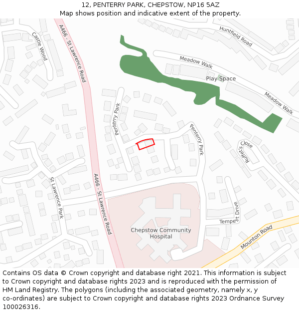 12, PENTERRY PARK, CHEPSTOW, NP16 5AZ: Location map and indicative extent of plot