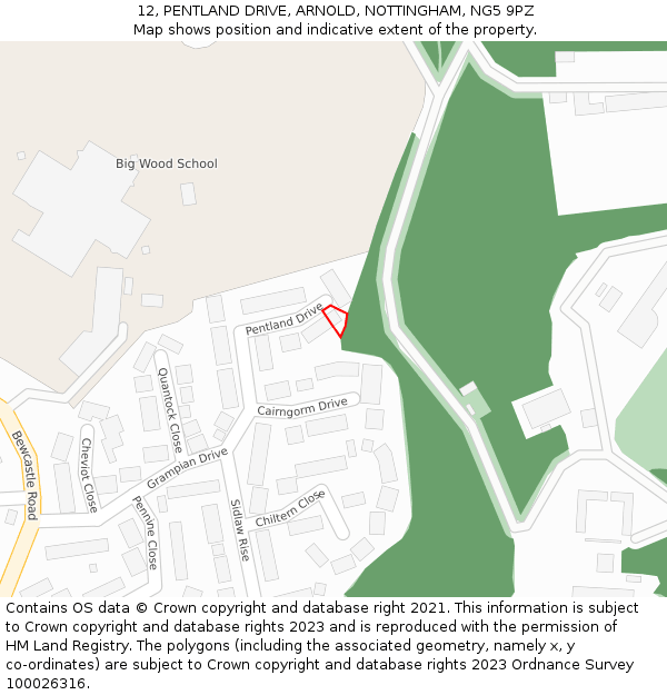 12, PENTLAND DRIVE, ARNOLD, NOTTINGHAM, NG5 9PZ: Location map and indicative extent of plot