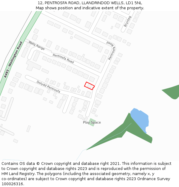 12, PENTROSFA ROAD, LLANDRINDOD WELLS, LD1 5NL: Location map and indicative extent of plot