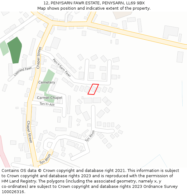 12, PENYSARN FAWR ESTATE, PENYSARN, LL69 9BX: Location map and indicative extent of plot