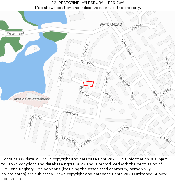 12, PEREGRINE, AYLESBURY, HP19 0WY: Location map and indicative extent of plot