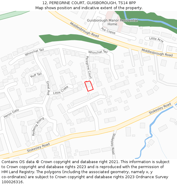 12, PEREGRINE COURT, GUISBOROUGH, TS14 8PP: Location map and indicative extent of plot