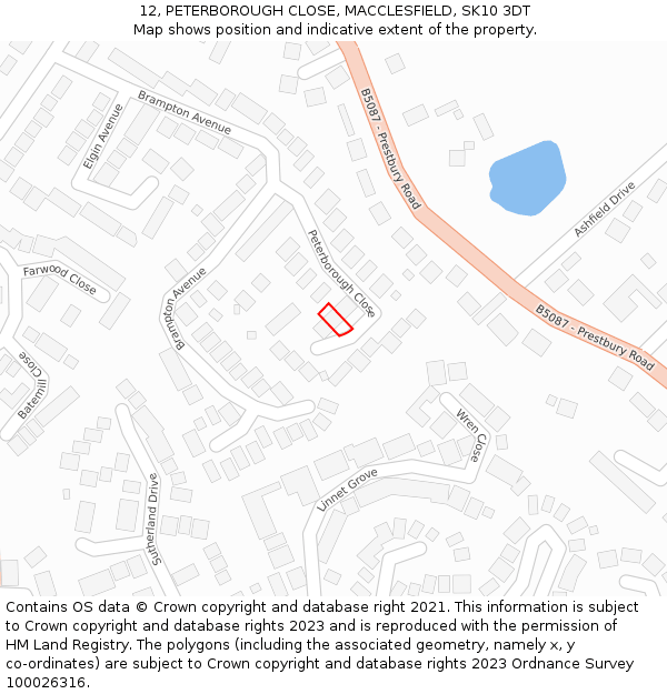 12, PETERBOROUGH CLOSE, MACCLESFIELD, SK10 3DT: Location map and indicative extent of plot