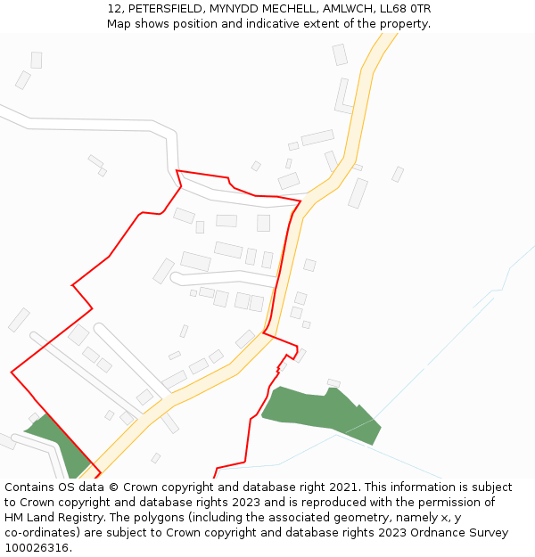 12, PETERSFIELD, MYNYDD MECHELL, AMLWCH, LL68 0TR: Location map and indicative extent of plot