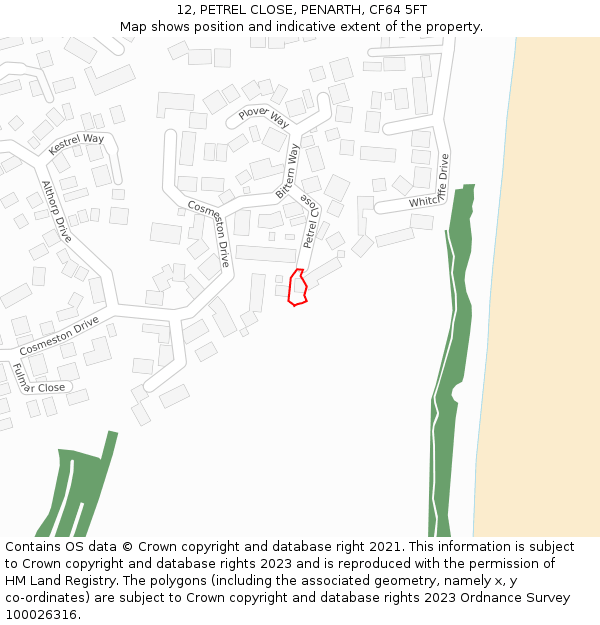 12, PETREL CLOSE, PENARTH, CF64 5FT: Location map and indicative extent of plot