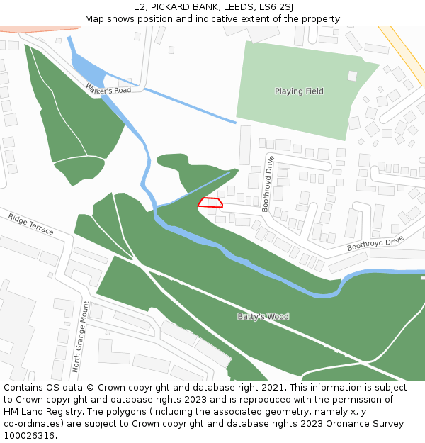 12, PICKARD BANK, LEEDS, LS6 2SJ: Location map and indicative extent of plot