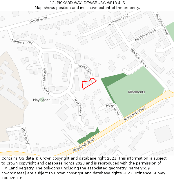 12, PICKARD WAY, DEWSBURY, WF13 4LS: Location map and indicative extent of plot