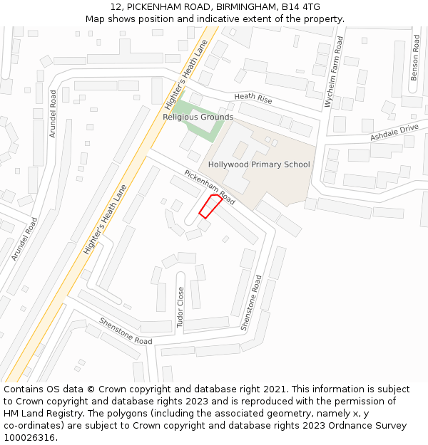 12, PICKENHAM ROAD, BIRMINGHAM, B14 4TG: Location map and indicative extent of plot