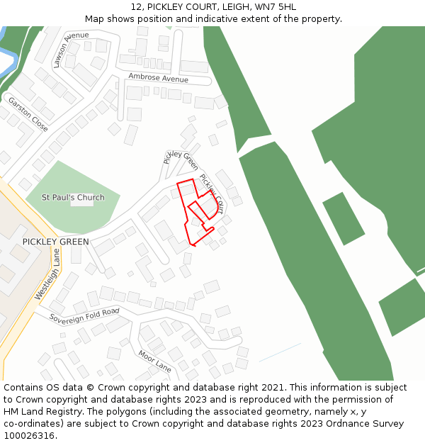 12, PICKLEY COURT, LEIGH, WN7 5HL: Location map and indicative extent of plot