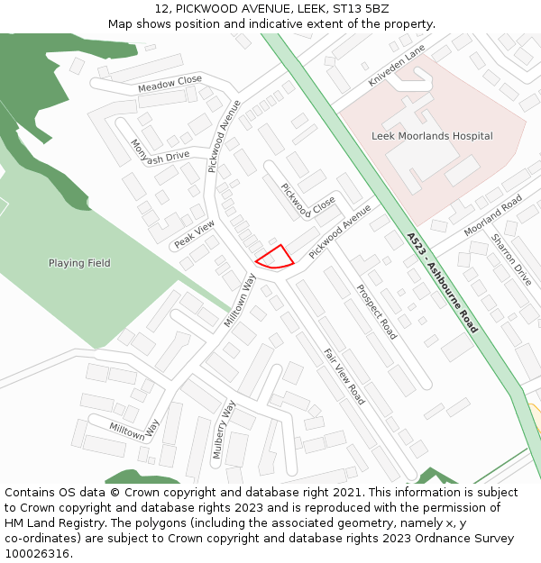 12, PICKWOOD AVENUE, LEEK, ST13 5BZ: Location map and indicative extent of plot