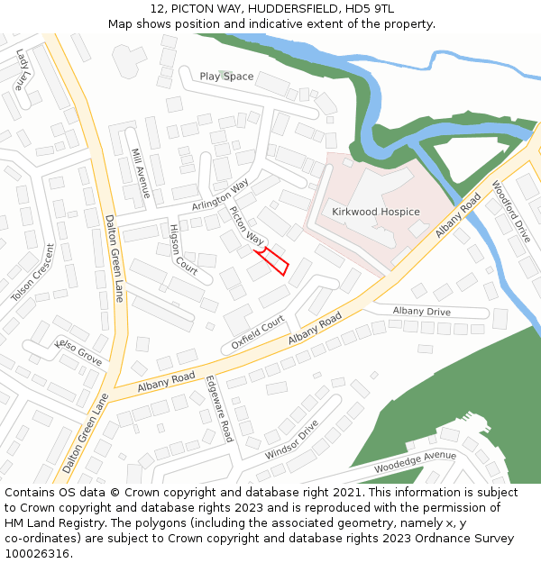 12, PICTON WAY, HUDDERSFIELD, HD5 9TL: Location map and indicative extent of plot