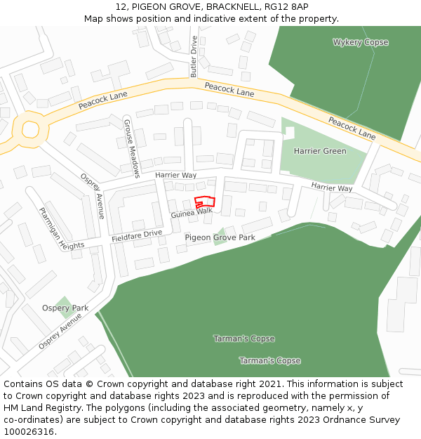 12, PIGEON GROVE, BRACKNELL, RG12 8AP: Location map and indicative extent of plot