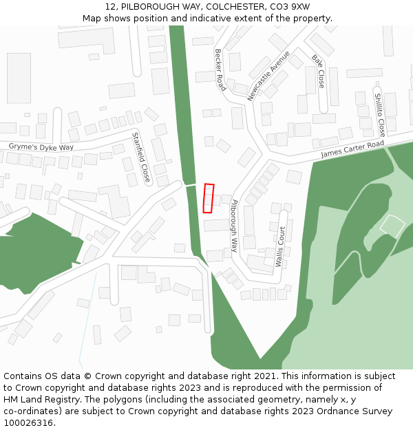 12, PILBOROUGH WAY, COLCHESTER, CO3 9XW: Location map and indicative extent of plot