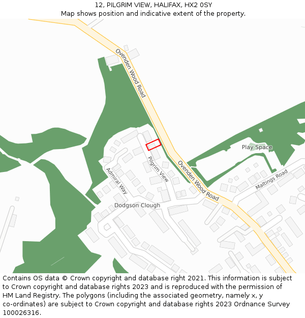 12, PILGRIM VIEW, HALIFAX, HX2 0SY: Location map and indicative extent of plot