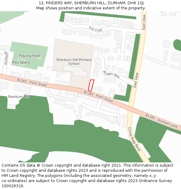 12, PINDERS WAY, SHERBURN HILL, DURHAM, DH6 1QJ: Location map and indicative extent of plot