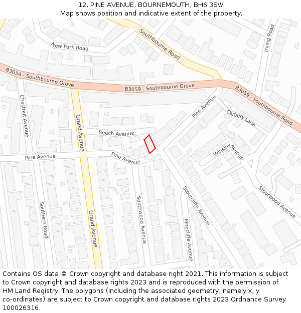 12, PINE AVENUE, BOURNEMOUTH, BH6 3SW: Location map and indicative extent of plot