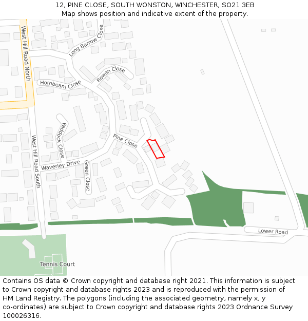 12, PINE CLOSE, SOUTH WONSTON, WINCHESTER, SO21 3EB: Location map and indicative extent of plot